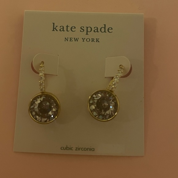 Kate Spade Dangle Drop Hoop Earrings BNWT Dazzle Clear Gold - Picture 4 of 4